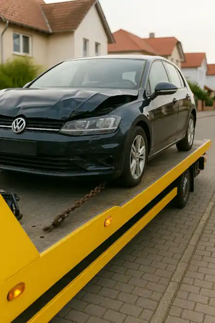 Ein defektes Fahrzeug wird für den Autoankauf in Trier abgeschleppt.